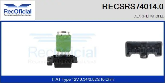 Résistance, pulseur d'air habitacle RECOFICIAL RECSRS74014.0