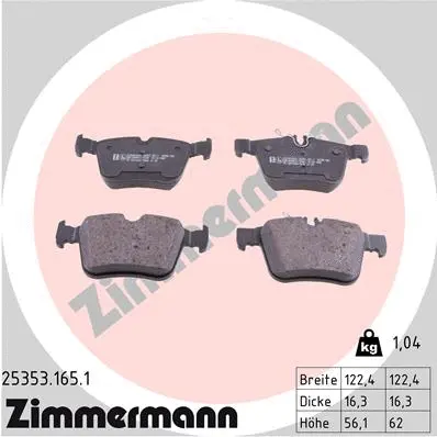 Kit de plaquettes de frein, frein à disque ZIMMERMANN 25353.165.1