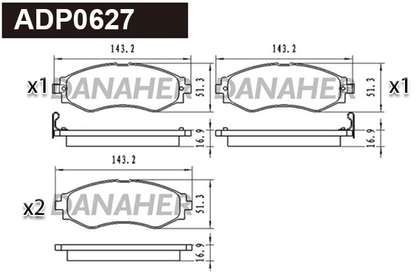 Kit de plaquettes de frein, frein à disque DANAHER ADP0627