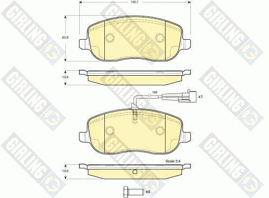 Kit de plaquettes de frein, frein à disque GIRLING 6116361