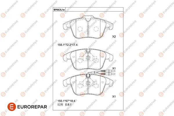 Kit de plaquettes de frein, frein à disque EUROREPAR 1681213780