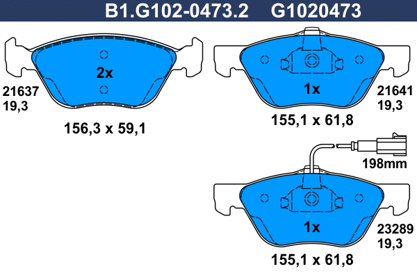 Kit de plaquettes de frein, frein à disque GALFER B1.G102-0473.2