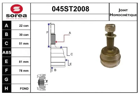 Jeu de joints, arbre de transmission STARTCAR 045ST2008