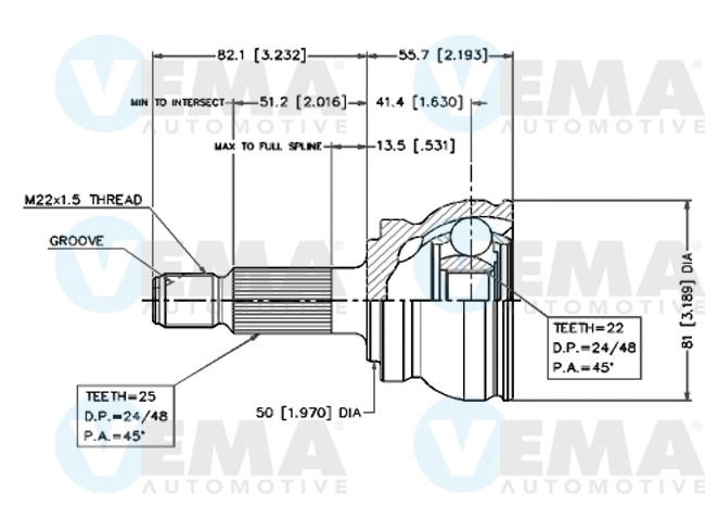 Jeu de joints, arbre de transmission VEMA 18400