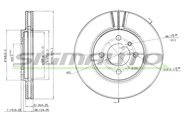 Disque de frein SIGMAUTO DBA182V
