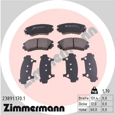 Kit de plaquettes de frein, frein à disque ZIMMERMANN 23891.170.1