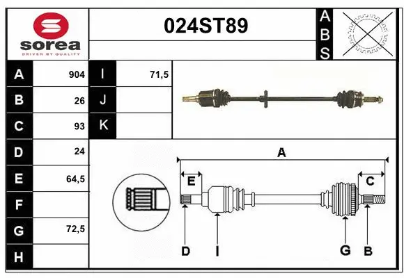 Arbre de transmission STARTCAR 024ST89