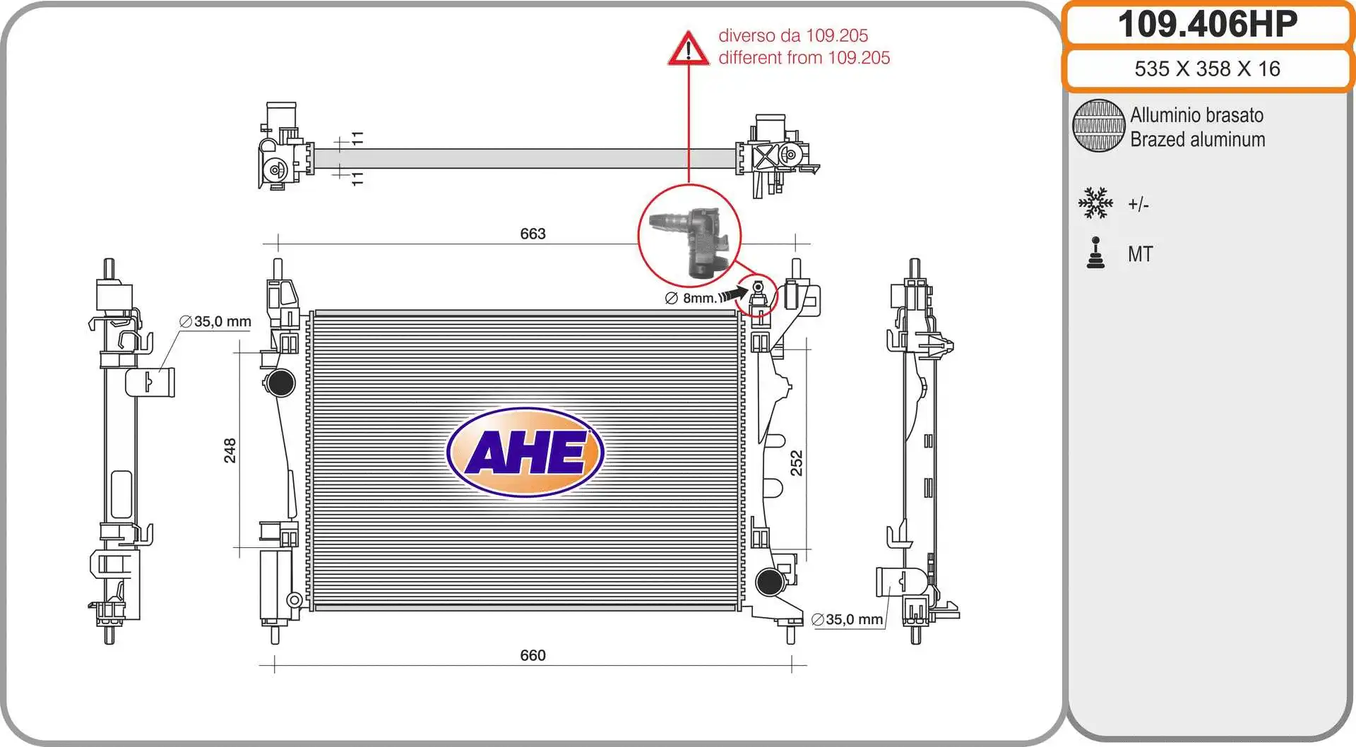 Radiateur, refroidissement du moteur AHE 109.406HP
