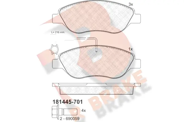 Kit de plaquettes de frein, frein à disque R BRAKE RB1445-701