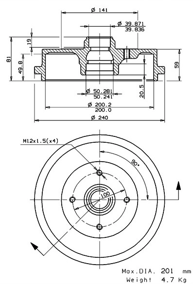 Tambour de frein VILLAR 627.0072