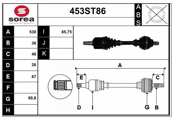 Arbre de transmission STARTCAR 453ST86