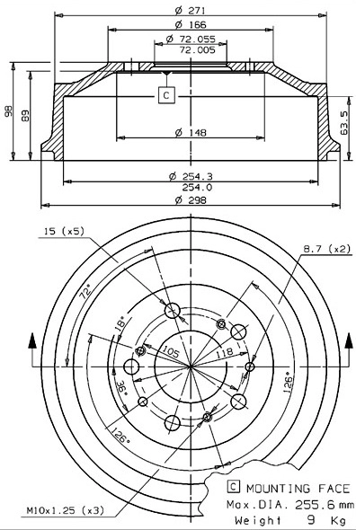 Tambour de frein VILLAR 627.0056
