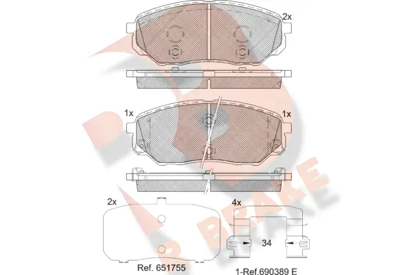 Kit de plaquettes de frein, frein à disque R BRAKE RB2244