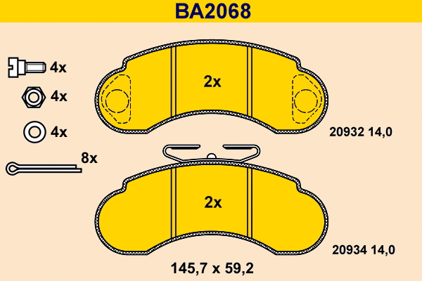 Kit de plaquettes de frein, frein à disque BARUM BA2068