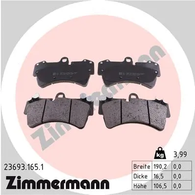 Kit de plaquettes de frein, frein à disque ZIMMERMANN 23693.165.1