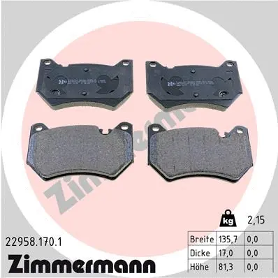 Kit de plaquettes de frein, frein à disque ZIMMERMANN 22958.170.1