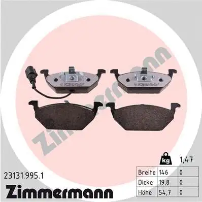 Kit de plaquettes de frein, frein à disque ZIMMERMANN 23131.995.1