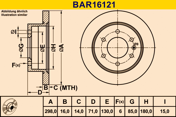Disque de frein BARUM BAR16121