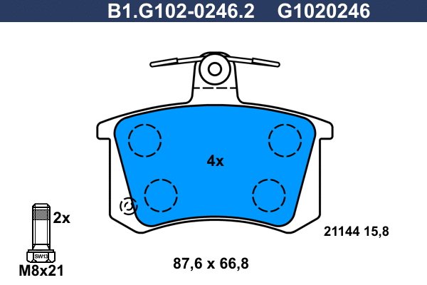 Kit de plaquettes de frein, frein à disque GALFER B1.G102-0246.2