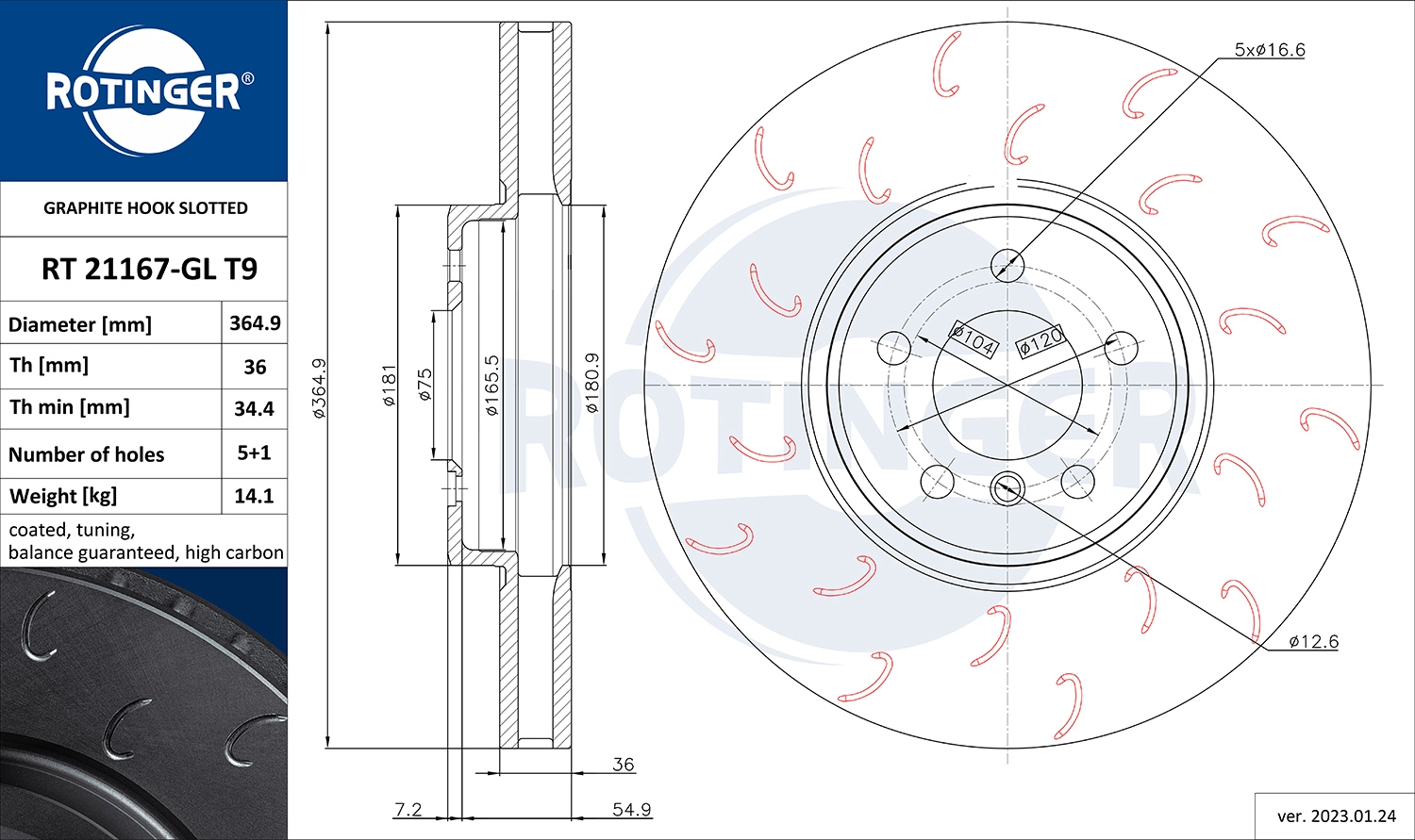 Disque de frein ROTINGER RT 21167-GL T9