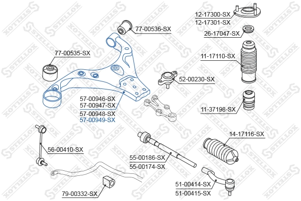 Bras de liaison, suspension de roue STELLOX 57-00949-SX