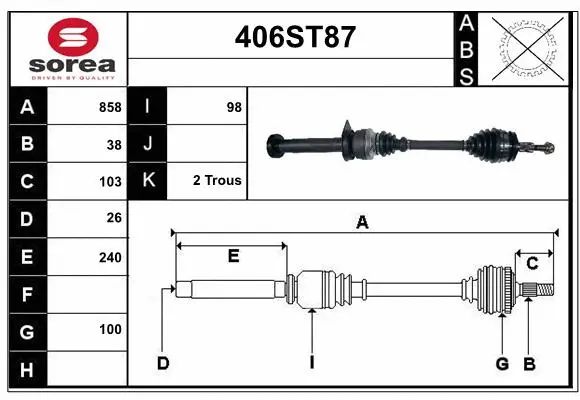 Arbre de transmission STARTCAR 406ST87