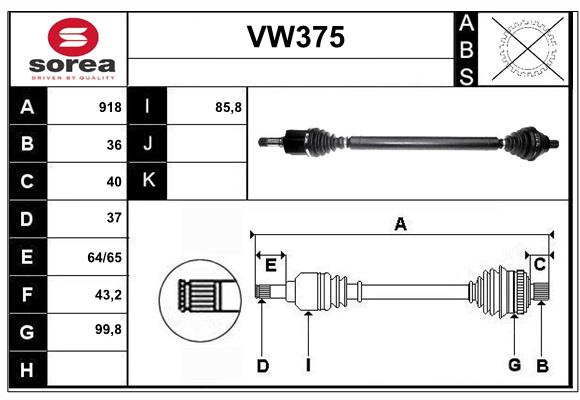 Arbre de transmission SERA VW375