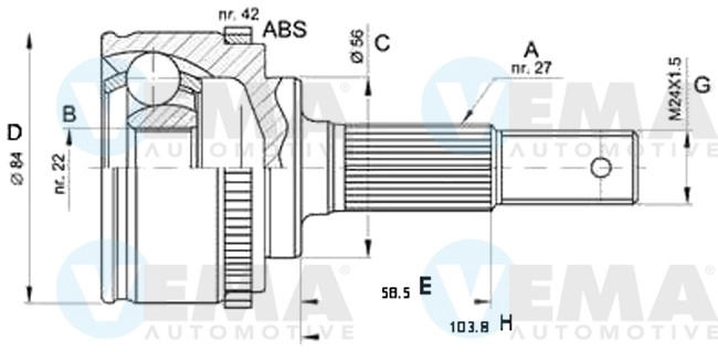 Jeu de joints, arbre de transmission VEMA 18700