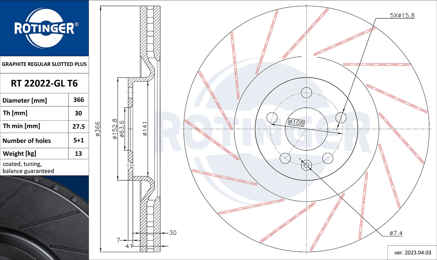 Disque de frein ROTINGER RT 22022-GL T6