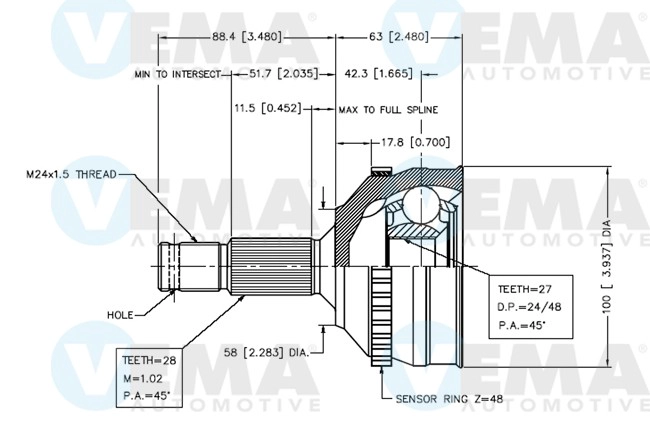 Jeu de joints, arbre de transmission VEMA 18283