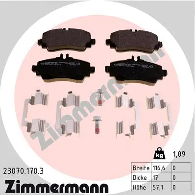 Kit de plaquettes de frein, frein à disque ZIMMERMANN 23070.170.3