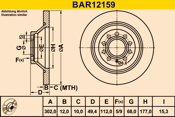 Disque de frein BARUM BAR12159