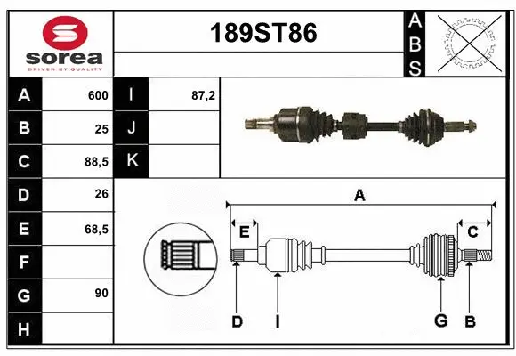 Arbre de transmission STARTCAR 189ST86