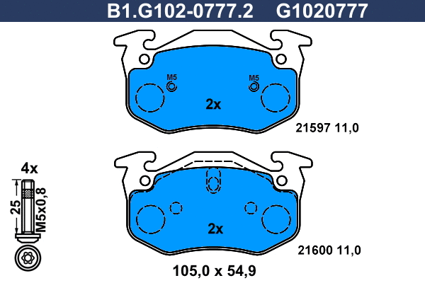Kit de plaquettes de frein, frein à disque GALFER B1.G102-0777.2