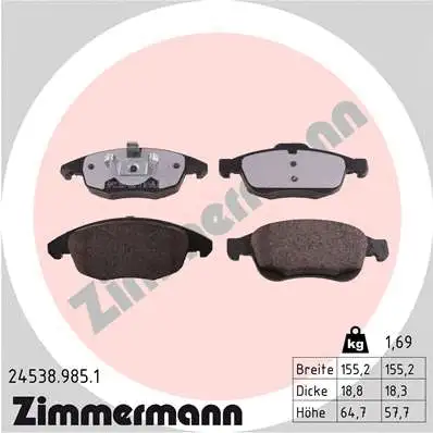 Kit de plaquettes de frein, frein à disque ZIMMERMANN 24538.985.1