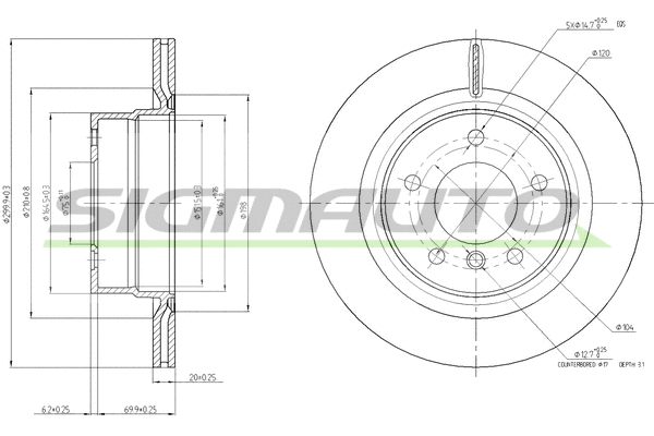 Disque de frein SIGMAUTO DBC198V