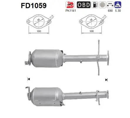 Filtre à particules / à suie, échappement AS FD1059