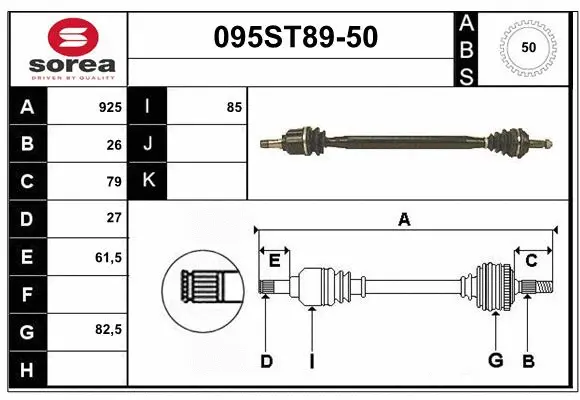 Arbre de transmission STARTCAR 095ST89-50