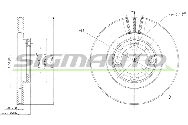 Disque de frein SIGMAUTO DBA394V
