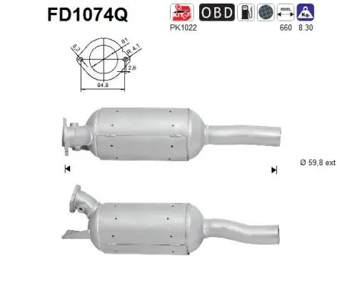 Filtre à particules / à suie, échappement AS FD1074Q