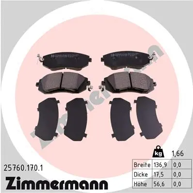 Kit de plaquettes de frein, frein à disque ZIMMERMANN 25760.170.1