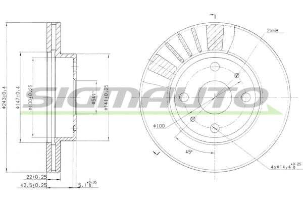 Disque de frein SIGMAUTO DBA405V