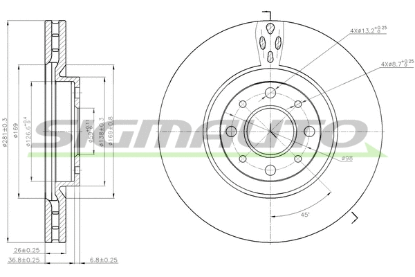Disque de frein SIGMAUTO DBB122V