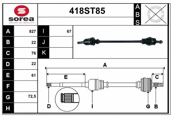 Arbre de transmission STARTCAR 418ST85