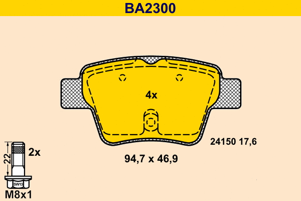 Kit de plaquettes de frein, frein à disque BARUM BA2300