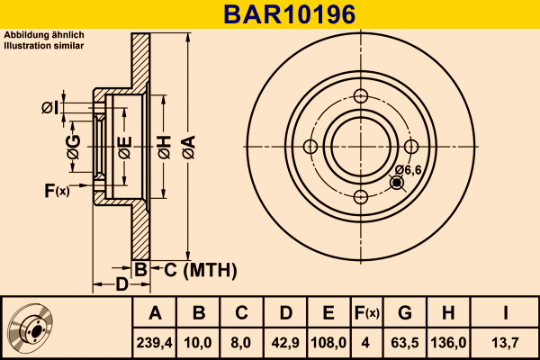 Disque de frein BARUM BAR10196
