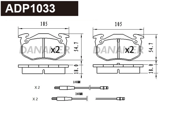 Kit de plaquettes de frein, frein à disque DANAHER ADP1033