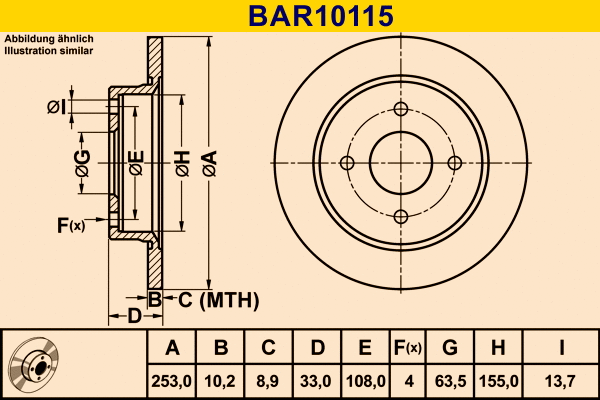 Disque de frein BARUM BAR10115