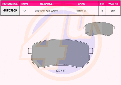 Kit de plaquettes de frein, frein à disque 4u 4UP03969