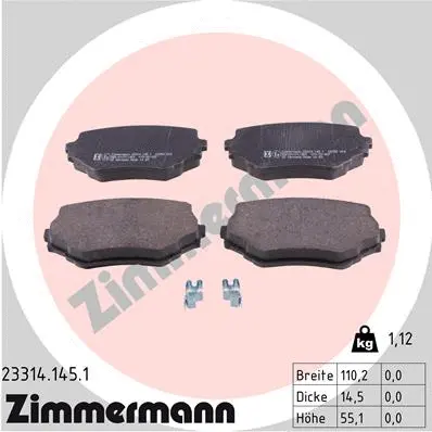 Kit de plaquettes de frein, frein à disque ZIMMERMANN 23314.145.1